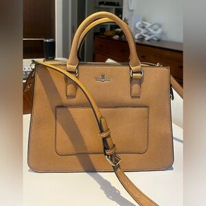 Karl Lagerfeld Paris L’Amelie crossbody satchel with handles, tan/camel color